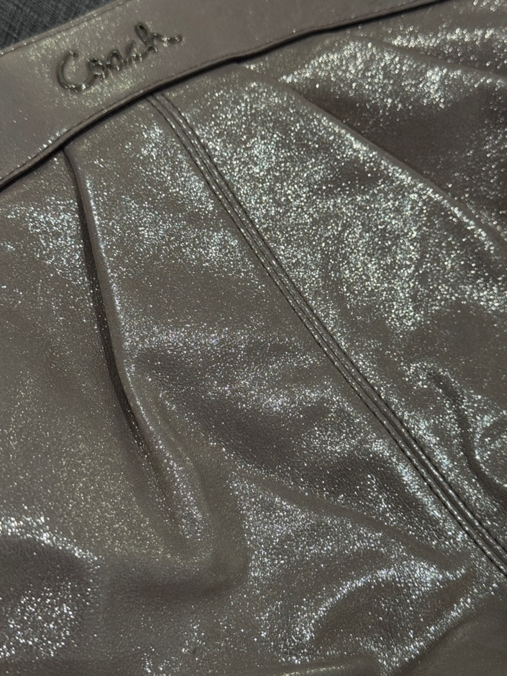 Coach Bag Lexi Metallic Gold Champagne Sparkle Leather Pleated Shoulder Bag - Picture 15 of 17